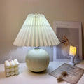 Minimalist Round Fabric Pleated Ceramic Table Lamp - 1-Light for Bedroom