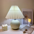 Minimalist Round Fabric Pleated Ceramic Table Lamp - 1-Light for Bedroom