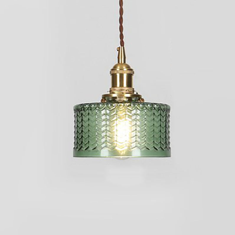 Vintage Japanese Brass and Glass Round Pendant Light