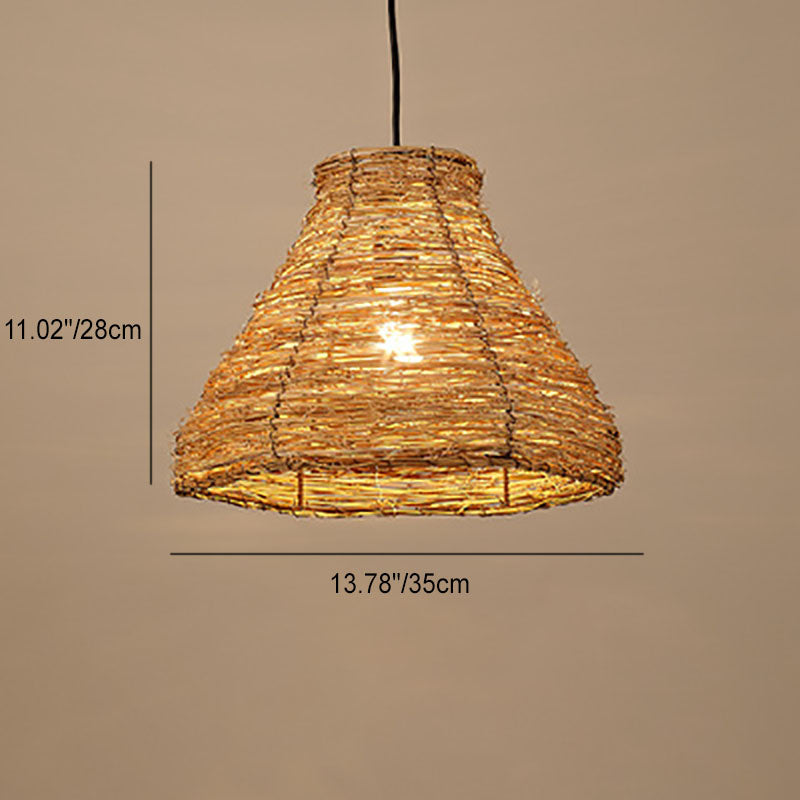 Vintage Rattan Dome Pendant Light - 1-Light Fixture