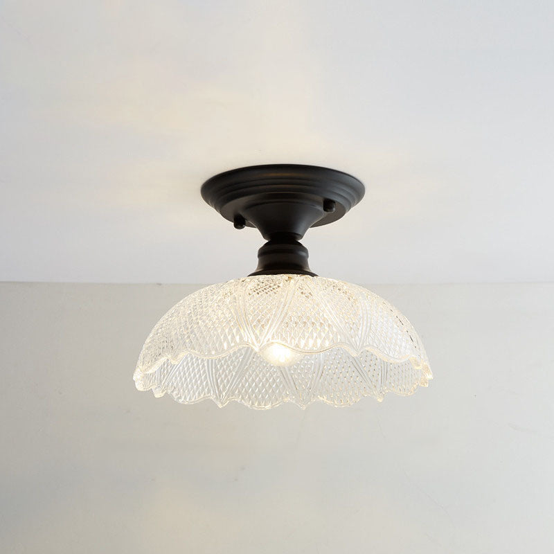 Nordic Vintage Floral Round Semi-Flush Mount Ceiling Light