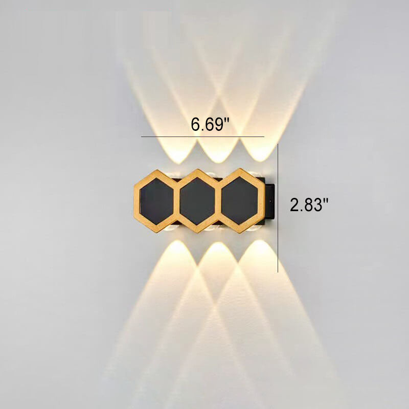 Premium Hexagonal Black and Gold LED Outdoor Wall Sconce