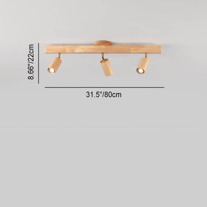Japanese Minimalist LED Semi-Flush Mount Wooden Track Lighting - 2/3/4/5 Light Options
