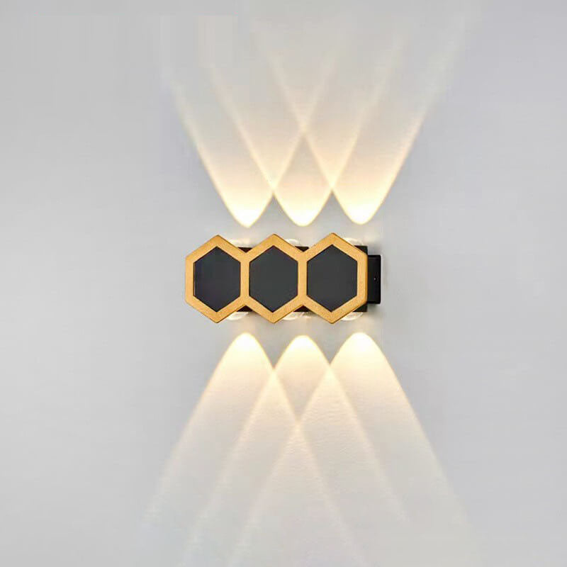 Premium Hexagonal Black and Gold LED Outdoor Wall Sconce
