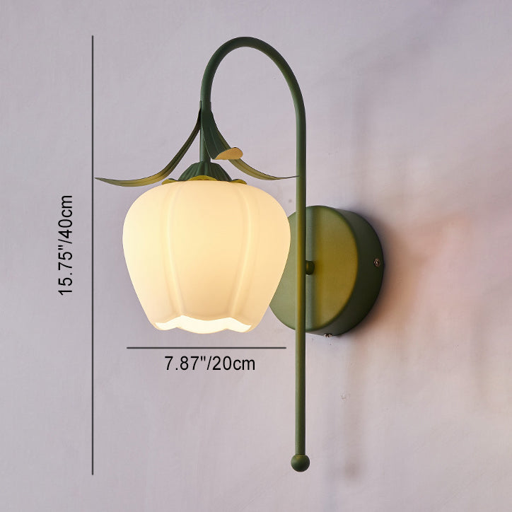 Vintage Floral Pumpkin Cream Glass Wall Sconce Lamp