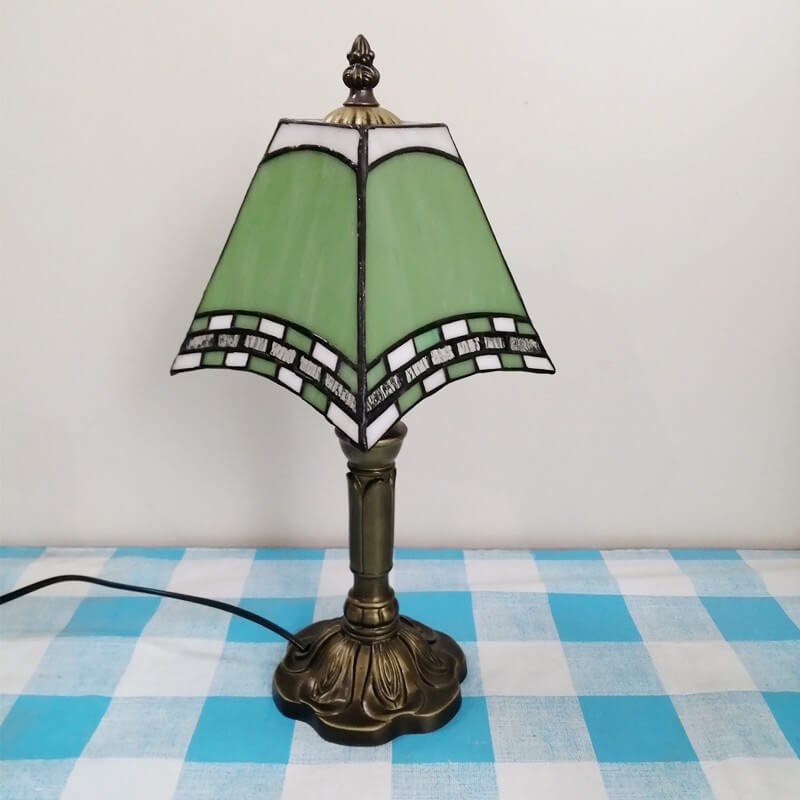 Vintage European Tiffany Square Stained Glass Table Lamp - 1 Light