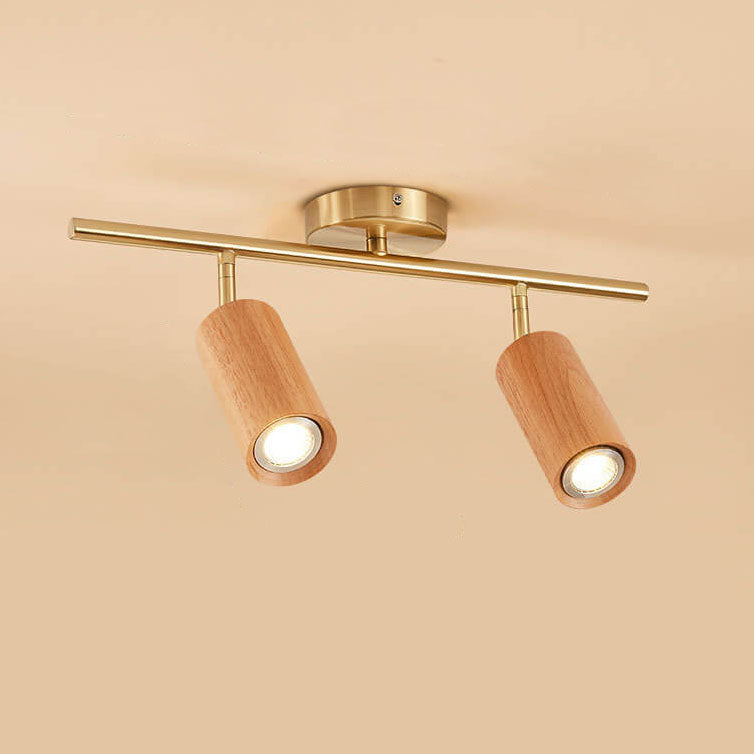 Nordic Minimalist Walnut Wood LED Linear Track Ceiling