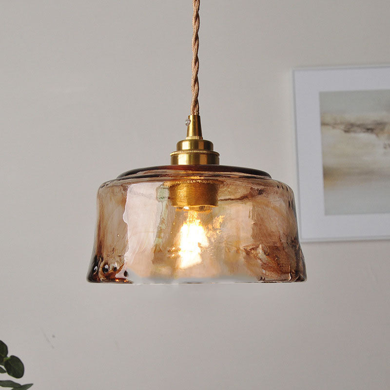 Amber Glass Brass Pendant Light - Vintage Round 1-Light Design