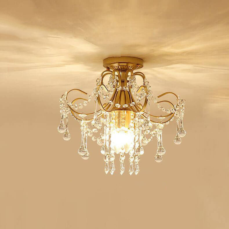 Elegant Crystal Flower Semi-Flush Mount Ceiling Light - 1/3 Light Options