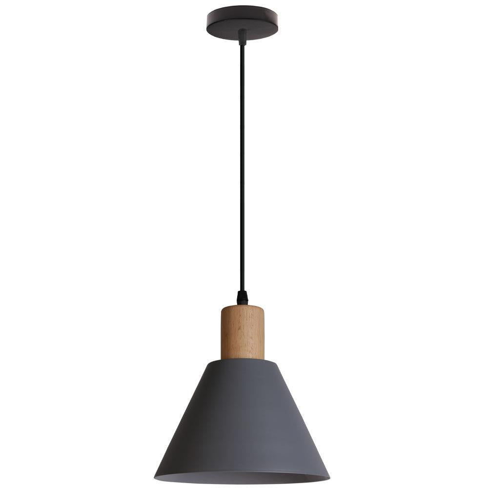 Nordic Vintage Iron Cone Pendant Light with Wood Top