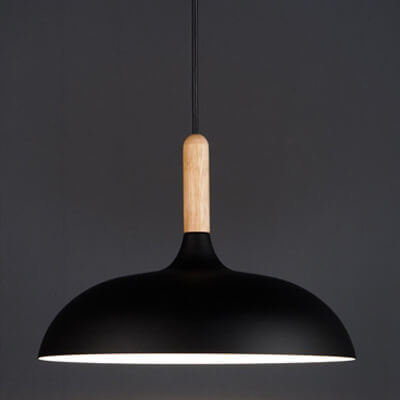 Contemporary Metal & Wood Dome Pendant Light