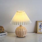 Nordic Rattan Pleated LED Table Lamp for Bedroom