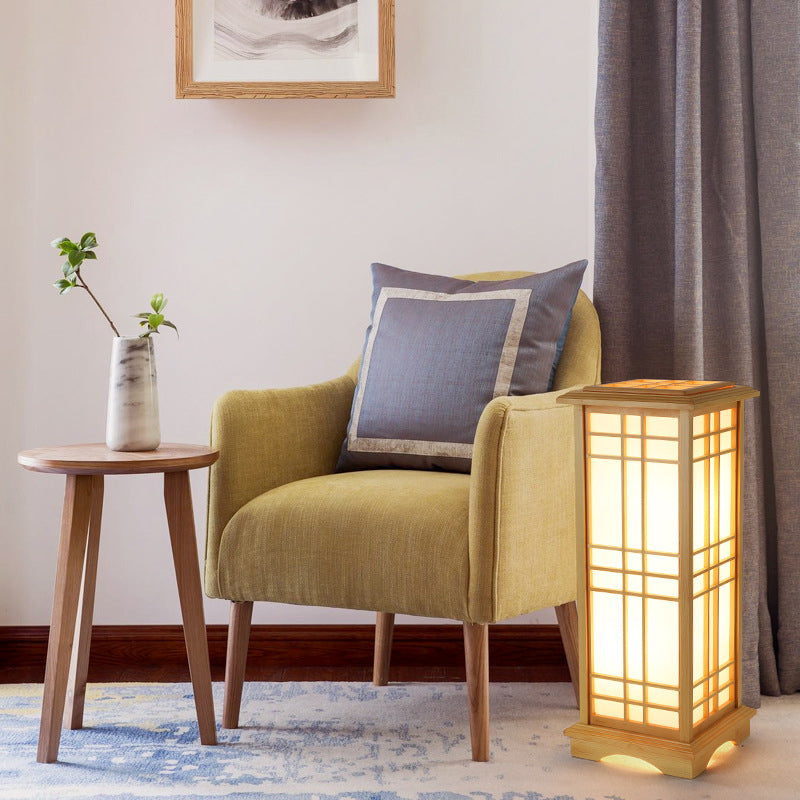 Japanese Wood and Acrylic Rectangular Floor Lamp - 1/2/3 Light Options for Bedroom