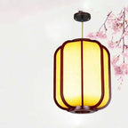 Contemporary Wooden Lantern Pendant Light with Faux Sheepskin - 1-Light
