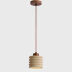 Premium Yellow Travertine Cylinder Pendant Light with Wooden Accents