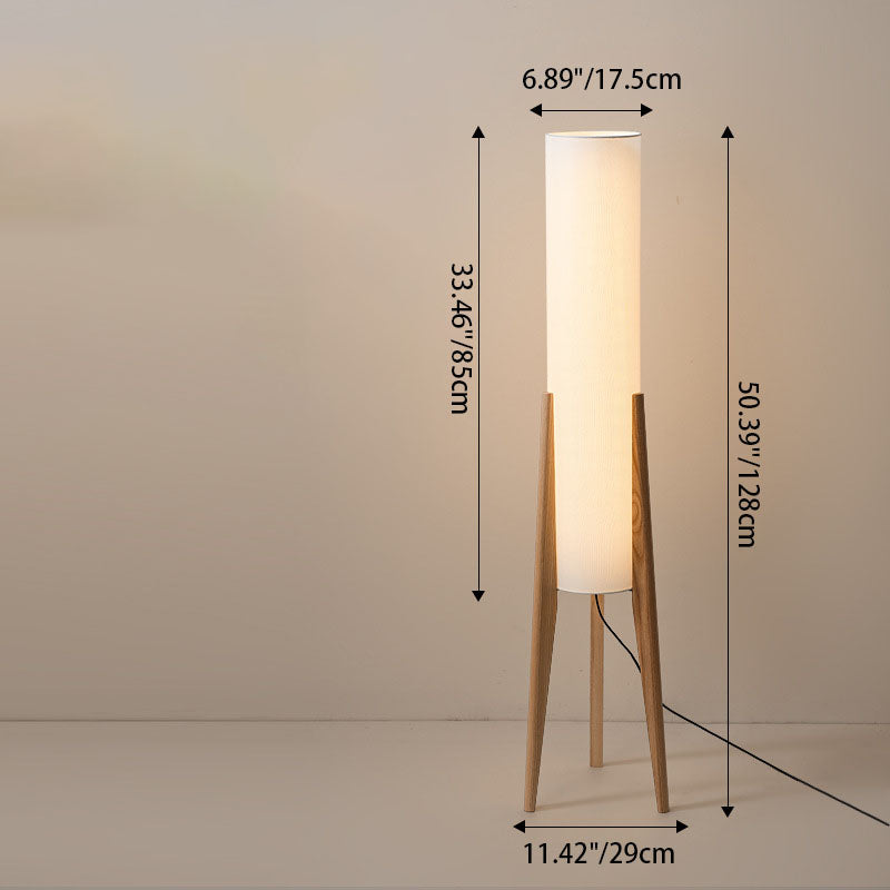 Premium Chinese Fabric Cylinder Shade Wood Tripod Floor Lamp - 1-Light Design for Study