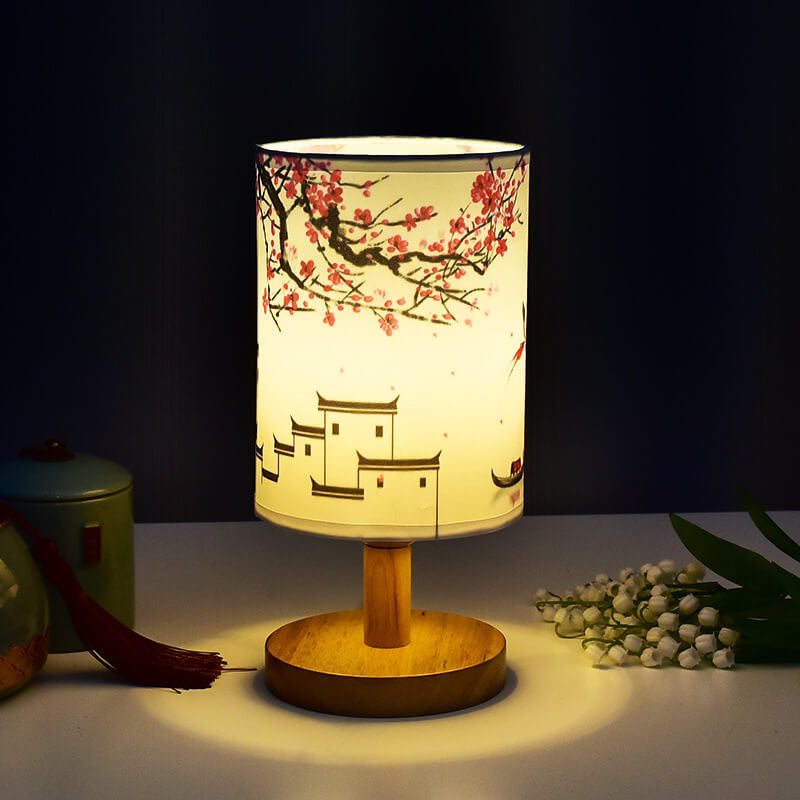 Contemporary Minimalist Fabric and Wood LED Table Lamp