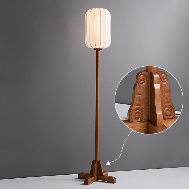 Zen Rosewood Silk Lantern Floor Lamp - 1-Light Design