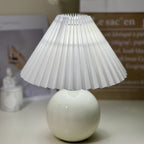 Minimalist Round Fabric Pleated Ceramic Table Lamp - 1-Light for Bedroom