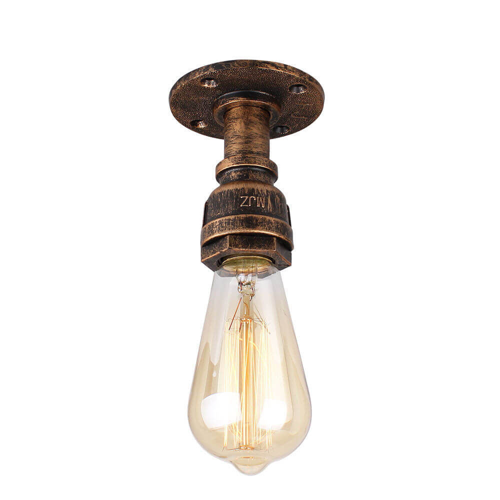 Steampunk Iron and Glass 1-Light Flush Mount Ceiling Light