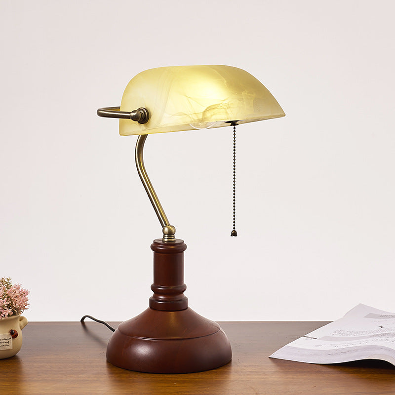 Vintage Solid Wood Glass Table Lamp with Zipper Shade - 1 Light