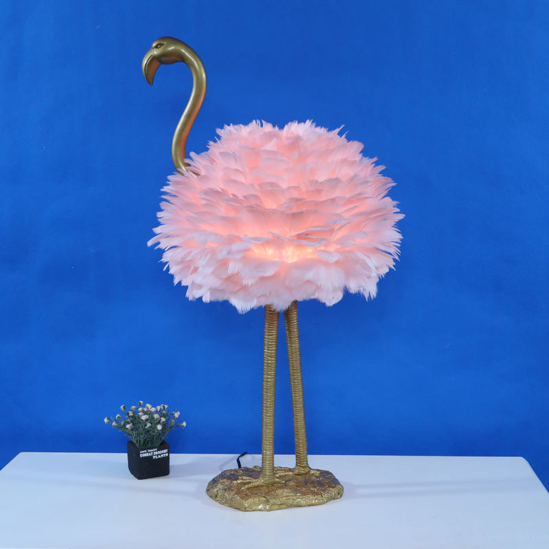 Nordic Goose Feather Flamingo Table Lamp - 1-Light Design for Bedside