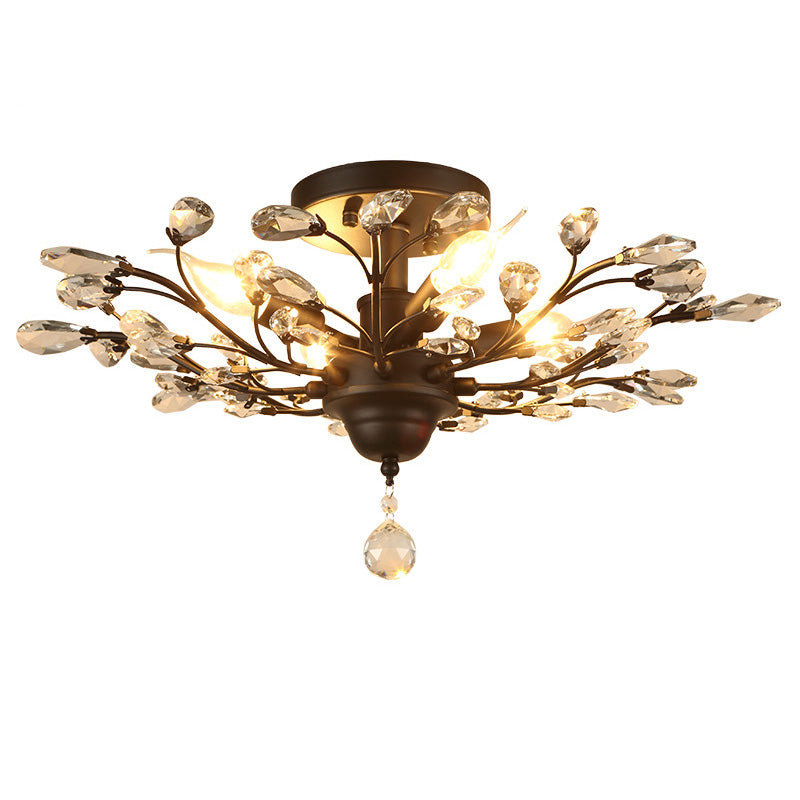 European Style Iron and Crystal Semi-Flush Mount Ceiling Light - 4/5/6 Lights for Living Room