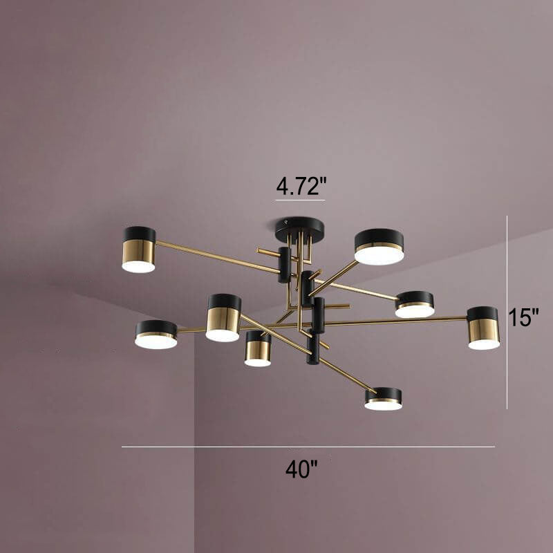 Elegant Black and Gold Semi-Flush Mount Light - 4 to 8 Bulb Design