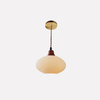 Vintage Japanese Ceramic Dome Pendant Light with Wood