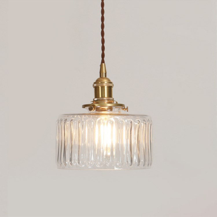 Vintage Japanese Brass and Glass Round Pendant Light