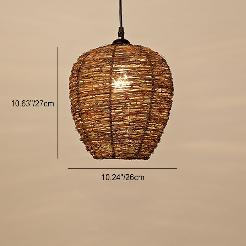 Vintage Rattan Dome Pendant Light - 1-Light Fixture