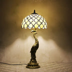 Vintage Tiffany Peacock Glass Dome Table Lamp - 1-Light
