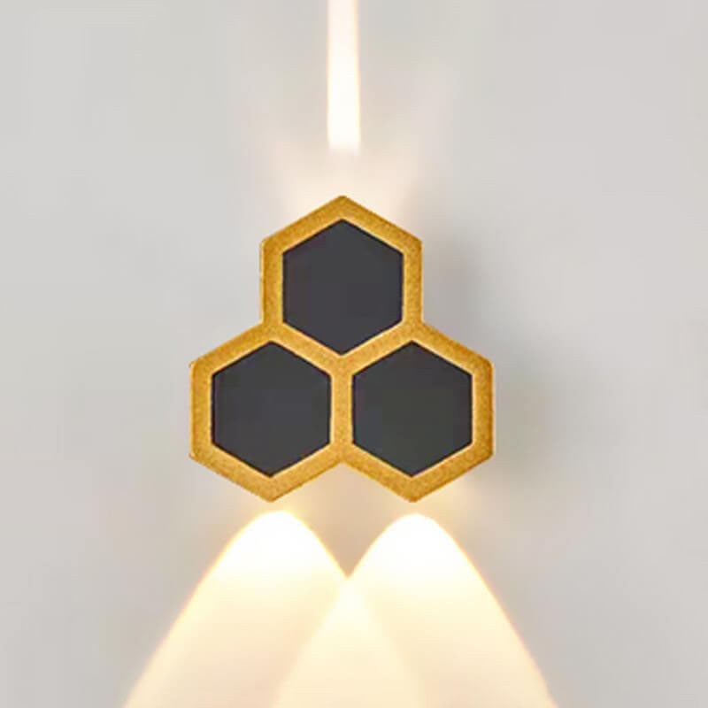 Premium Hexagonal Black and Gold LED Outdoor Wall Sconce