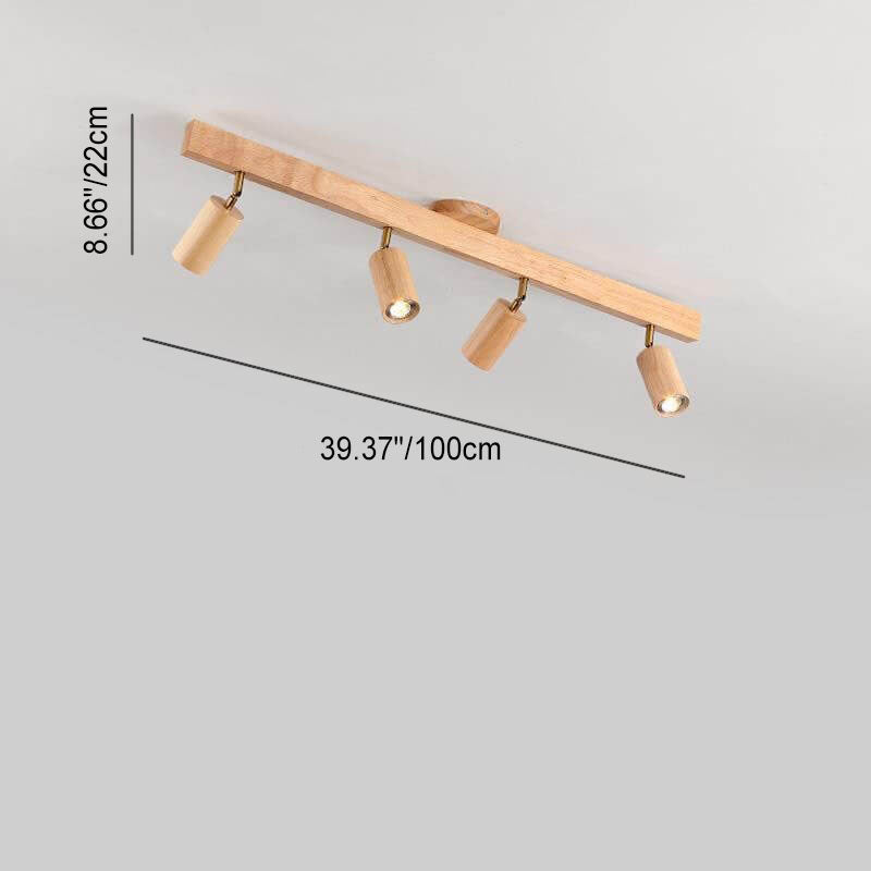 Japanese Minimalist LED Semi-Flush Mount Wooden Track Lighting - 2/3/4/5 Light Options