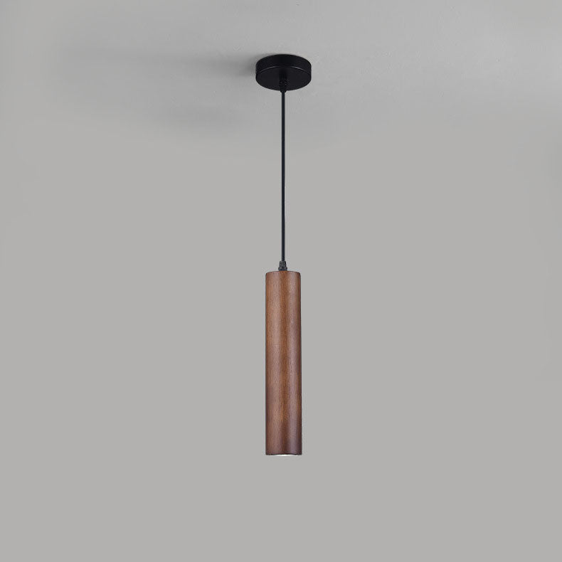 Contemporary Wood Cylinder LED Pendant Light