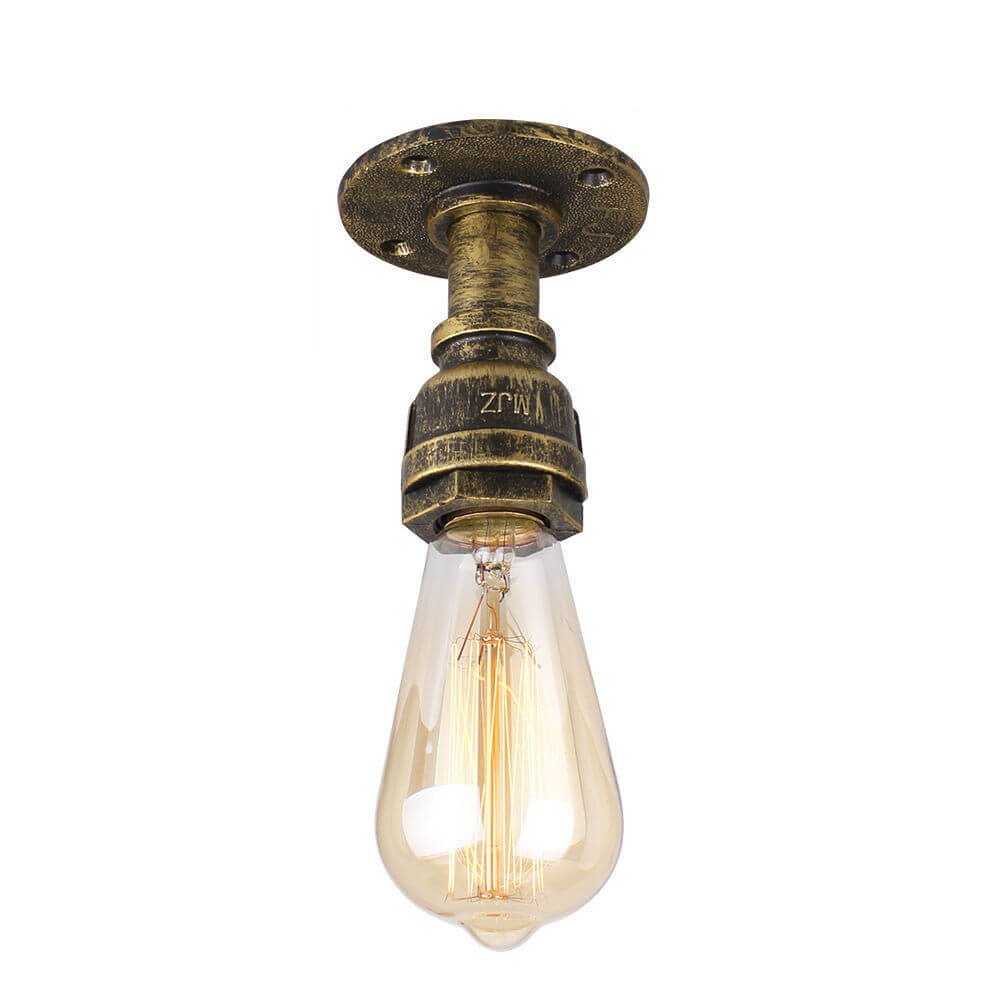 Steampunk Iron and Glass 1-Light Flush Mount Ceiling Light