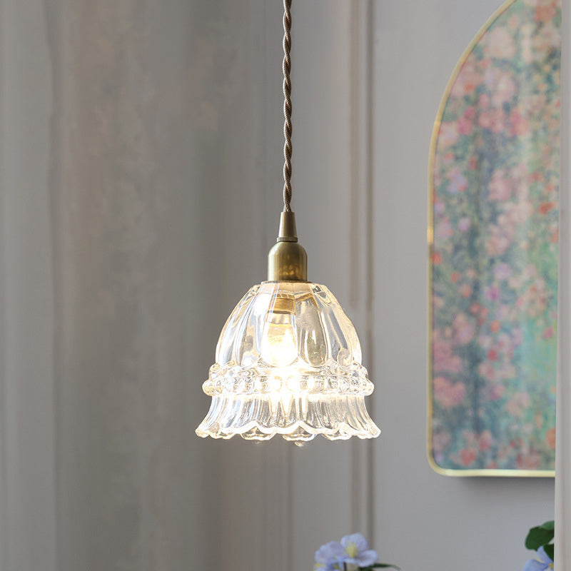 French Walnut Jellyfish Glass Pendant Light - 1-Light Fixture for Living Room