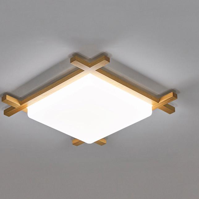 Japanese Wood Square LED Flush Mount