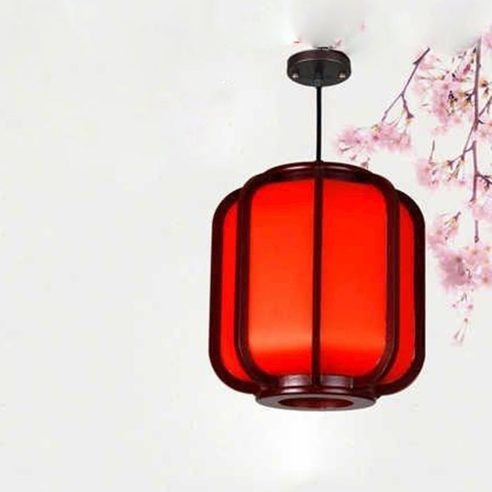 Contemporary Wooden Lantern Pendant Light with Faux Sheepskin - 1-Light