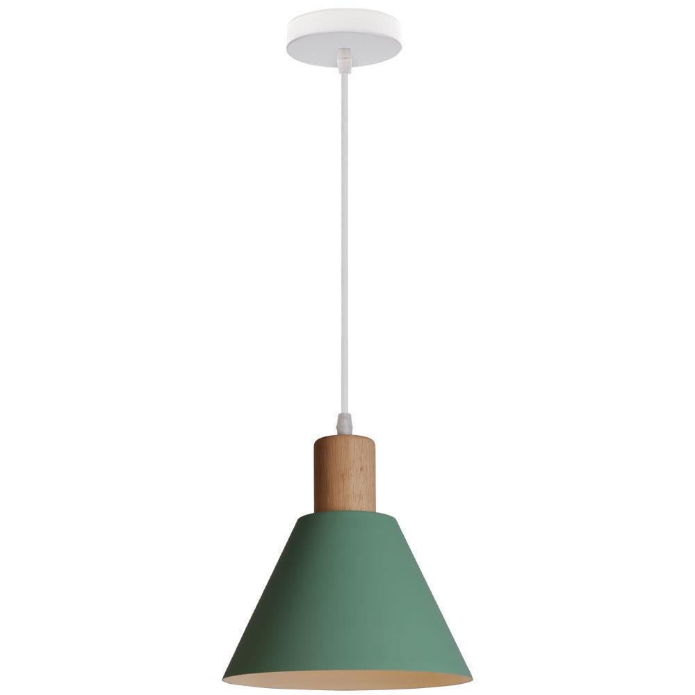 Nordic Vintage Iron Cone Pendant Light with Wood Top