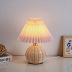 Nordic Rattan Pleated LED Table Lamp for Bedroom
