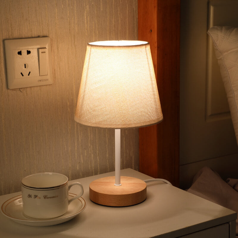 Nordic Vintage Fabric and Wood LED Table Lamp