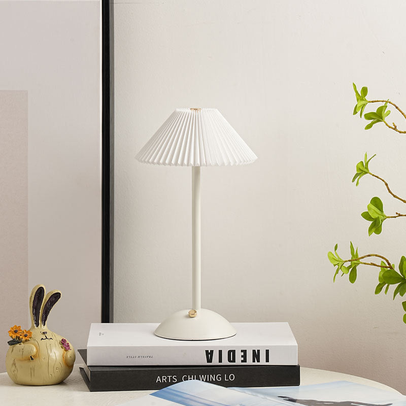 Scandinavian Rechargeable Conic Pleated Table Lamp - 1-Light Bedside Design