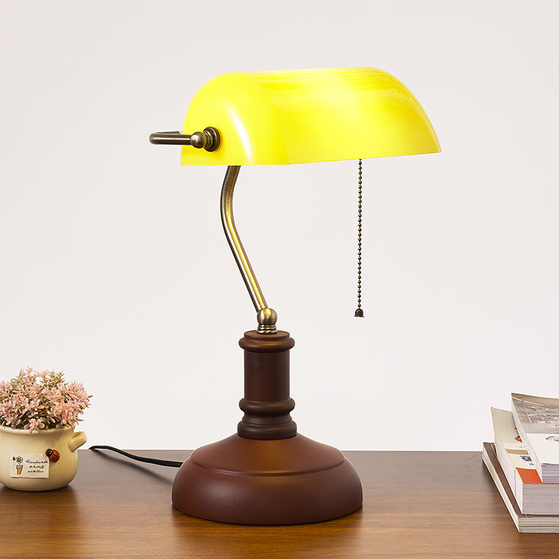 Vintage Solid Wood Glass Table Lamp with Zipper Shade - 1 Light