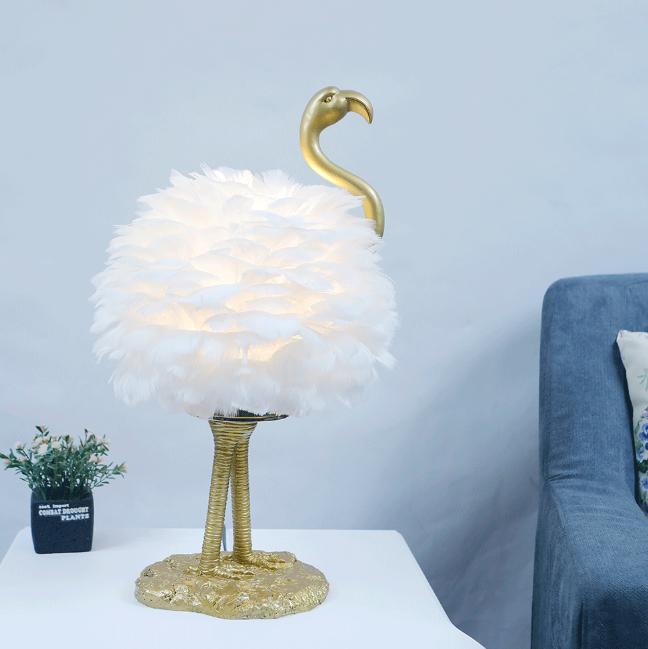 Nordic Goose Feather Flamingo Table Lamp - 1-Light Design for Bedside