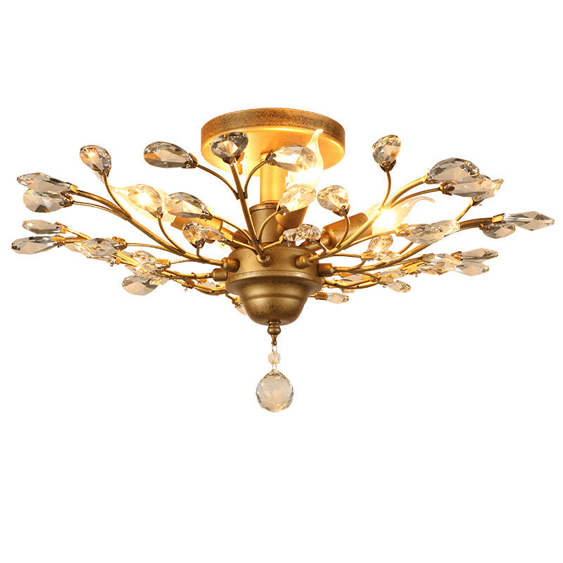 European Style Iron and Crystal Semi-Flush Mount Ceiling Light - 4/5/6 Lights for Living Room