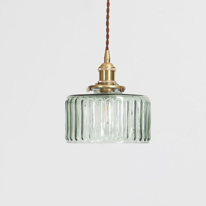 Vintage Japanese Brass and Glass Round Pendant Light