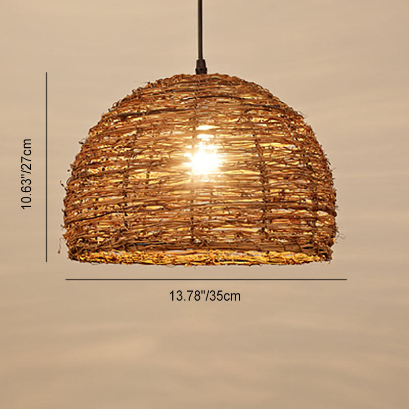 Vintage Rattan Dome Pendant Light - 1-Light Fixture