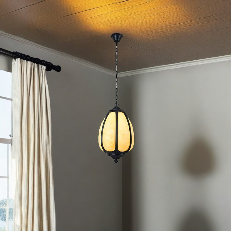 Art Deco Oval Pumpkin Pendant Light - Cast Aluminum