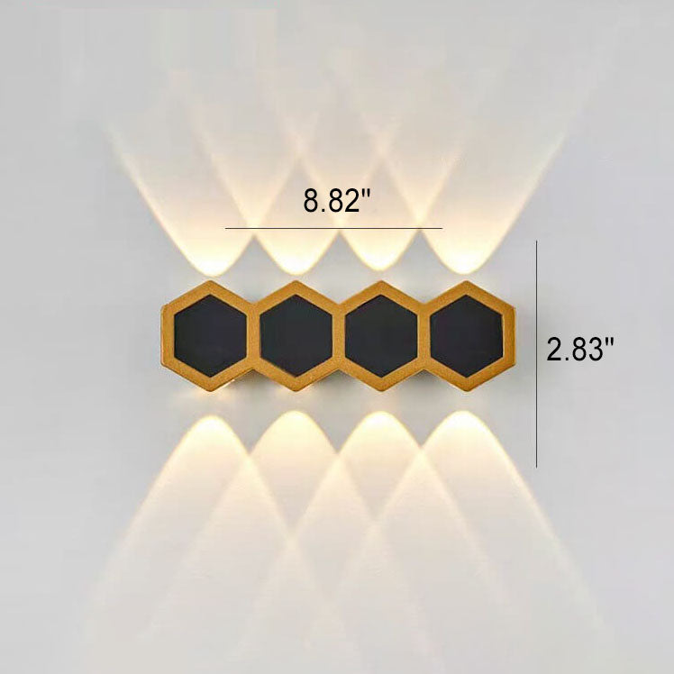 Premium Hexagonal Black and Gold LED Outdoor Wall Sconce